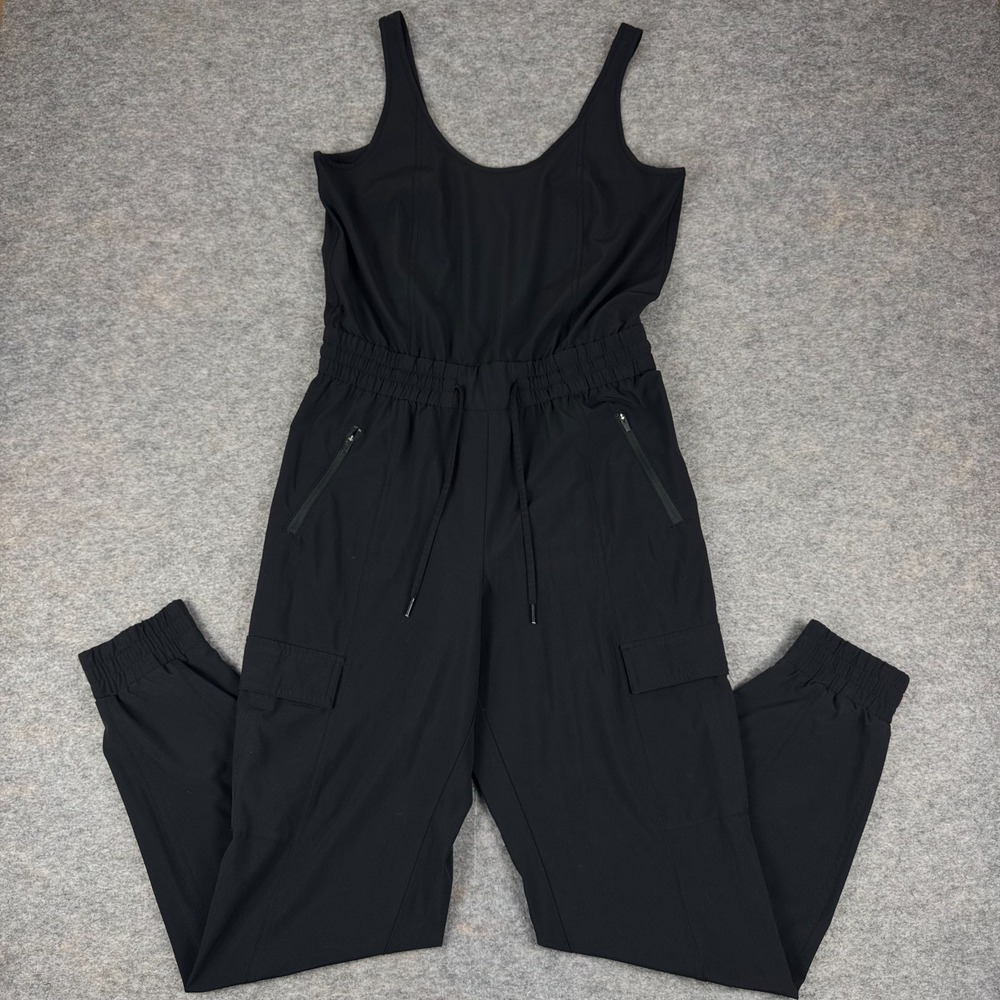 Athleta Unbound Jumpsuit 30" Zip Pockets Sleeveless Black Womens XS